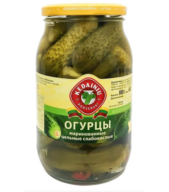 KEDAINIU Crunchy Slightly Sour Whole Pickled Cucumbers (Agurkai) - 850g (best before 02.08.27)