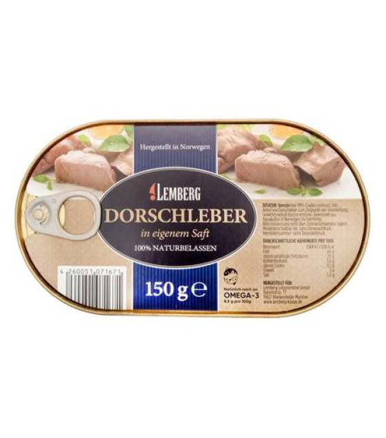 LEMBERG Premium Cod Liver in Own Oil - 150g (best before 02.10.29)