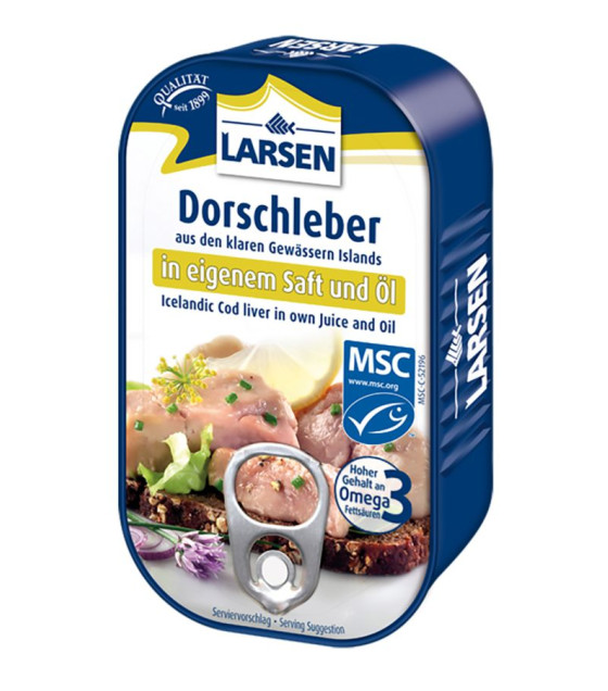 LARSEN Cod Liver in its own juice and oil MSC - 121g (best before 06.10.28)