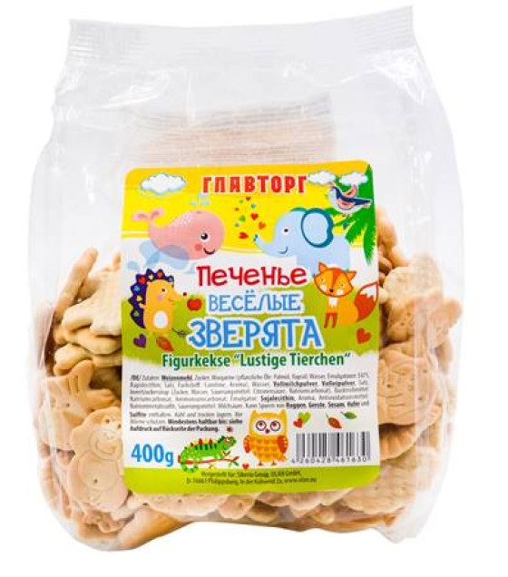 GLAVTORG Cookies Biscuits "ZOO Cheerful Animals" - 400g (best before 08.11.25)