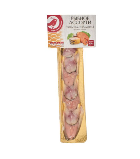 AUCHAN Krasnaya Ptitsa Cold-Smoked Fish Assortment (Pink Salmon & Mackerel) - 200g (best before 17.08.26)