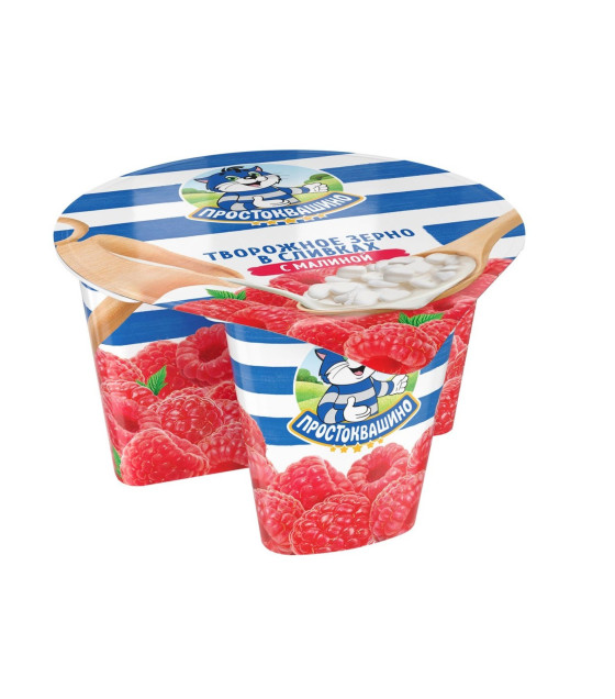 PROSTOKVASHINO Cottage Cheese Grains with Raspberry 5% - 140g (best before 17.12.26)