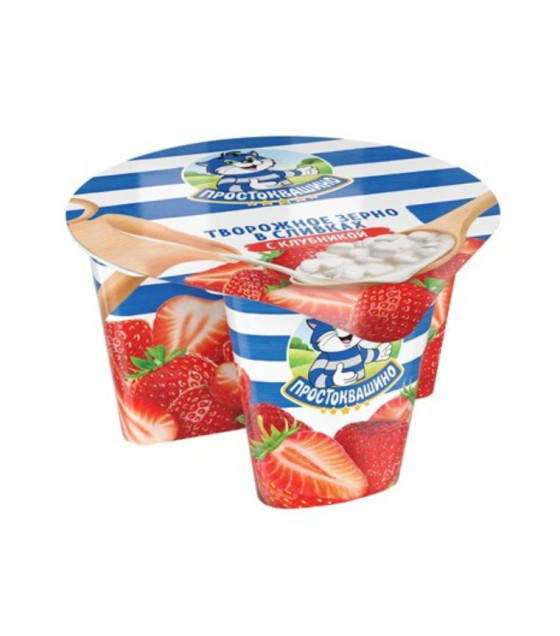 PROSTOKVASHINO Cottage Cheese Grains with Strawberry 5% - 140g (best before 21.12.25)