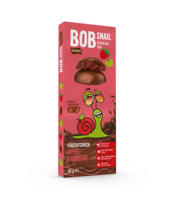 BOB SNAIL Apple-strawberry fruit sweet in Belgian milk chocolate - 30g (best before 28.11.25)