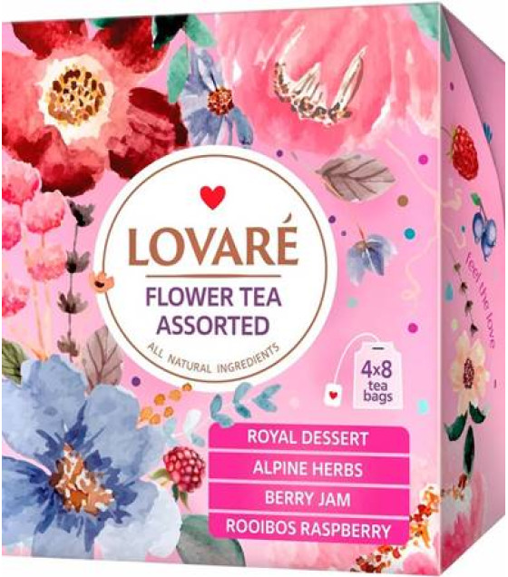 LOVARE Assorted Flower Black Tea (4x8 bags, 32 pcs*1.5g) - 48g (best before 30.08.25)